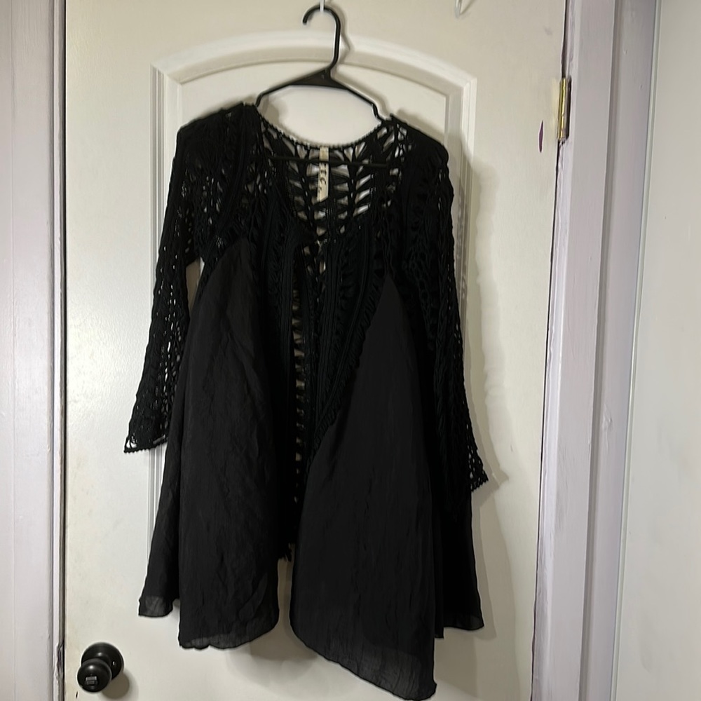 One Size Black Bohemian Sweater, lace detail